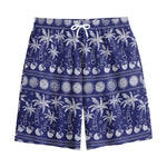 Blue Summer Coconut Pattern Print Cotton Shorts