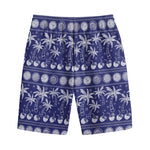 Blue Summer Coconut Pattern Print Cotton Shorts