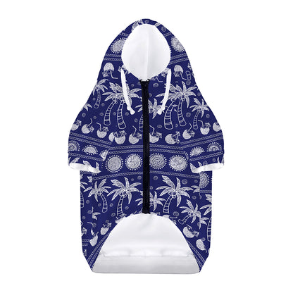 Blue Summer Coconut Pattern Print Dog Zip Up Hoodie