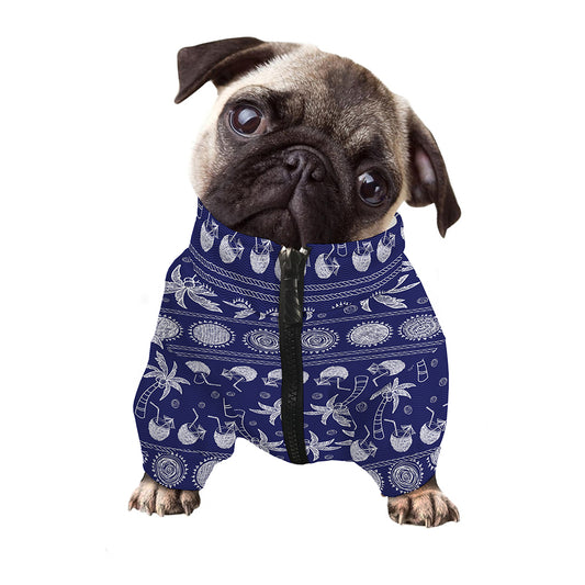 Blue Summer Coconut Pattern Print Dog Zip Up Jacket