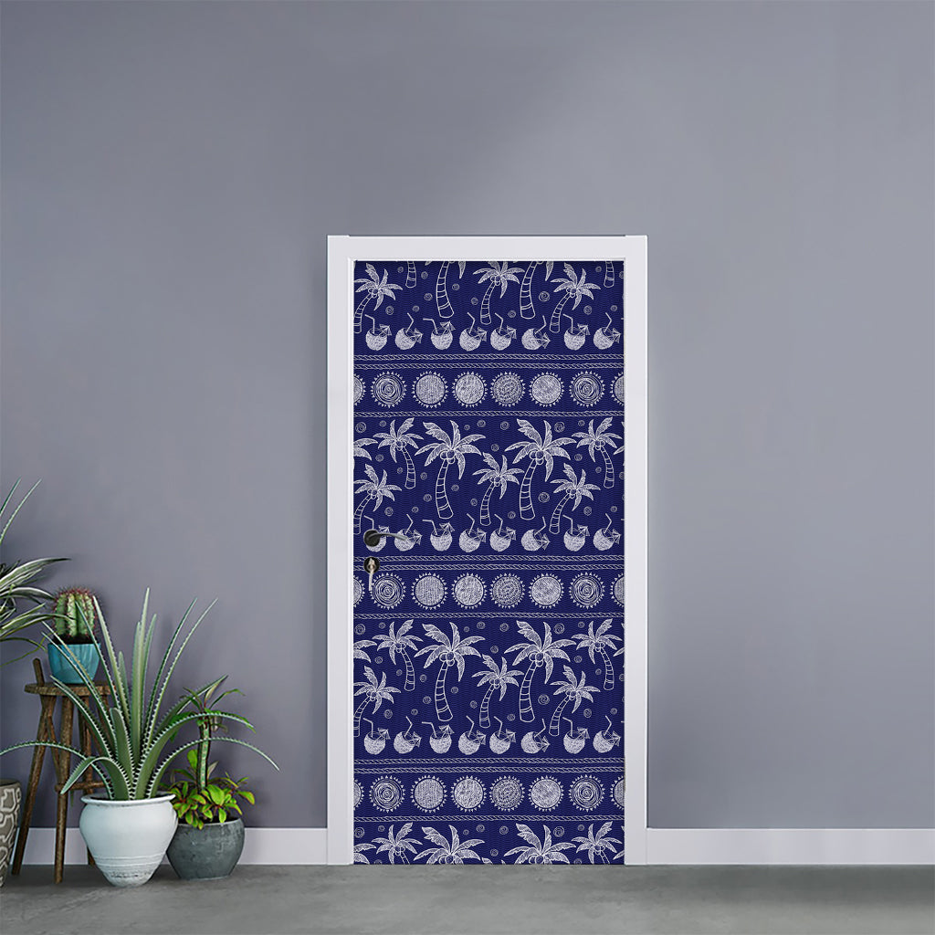 Blue Summer Coconut Pattern Print Door Sticker