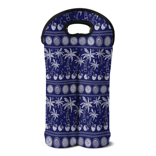 Blue Summer Coconut Pattern Print Double Neoprene Wine Tote