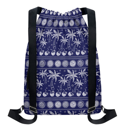 Blue Summer Coconut Pattern Print Drawstring Backpack