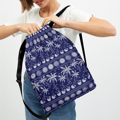 Blue Summer Coconut Pattern Print Drawstring Backpack