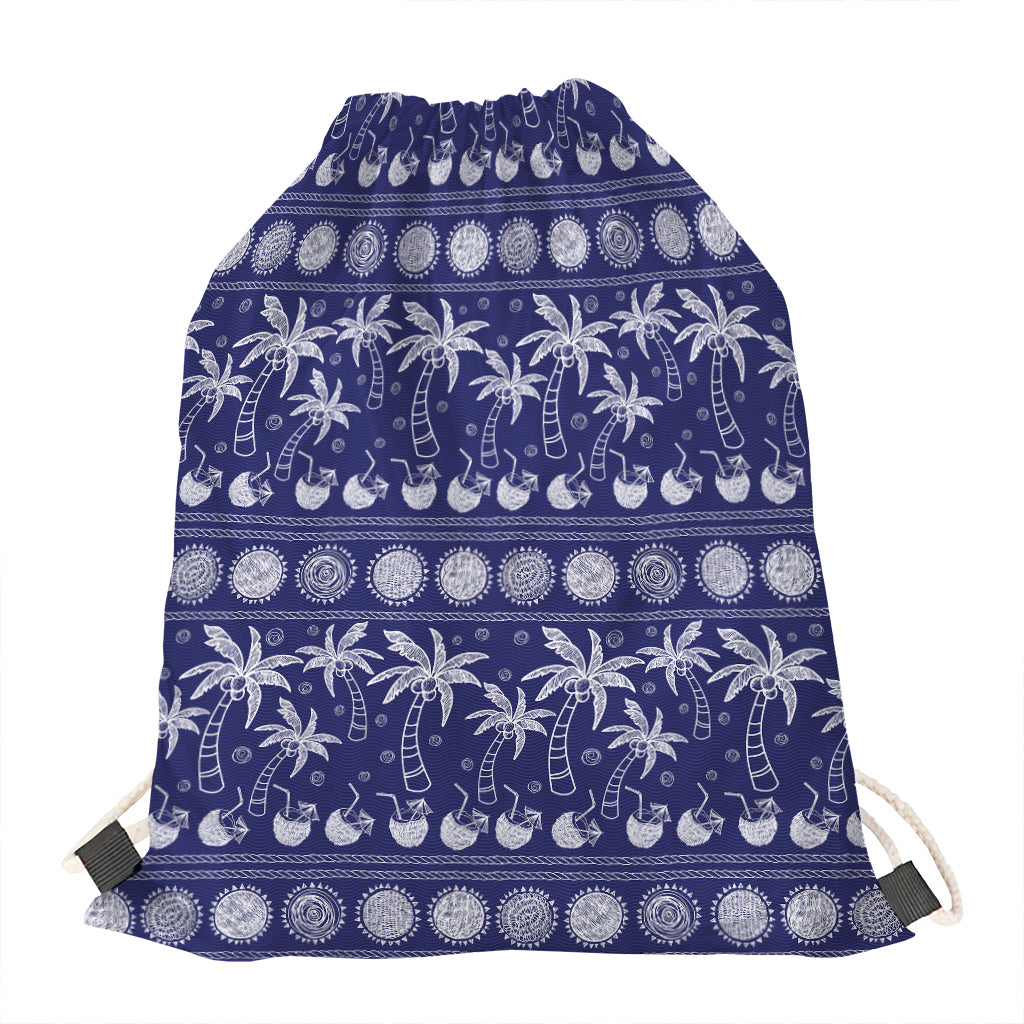 Blue Summer Coconut Pattern Print Drawstring Bag