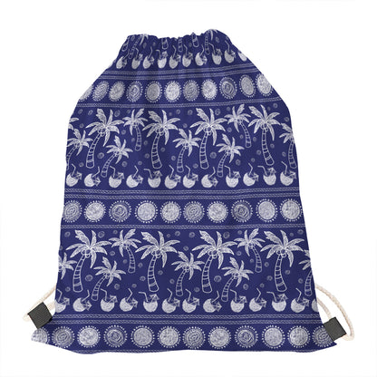 Blue Summer Coconut Pattern Print Drawstring Bag