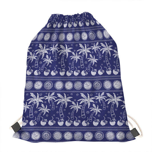Blue Summer Coconut Pattern Print Drawstring Bag