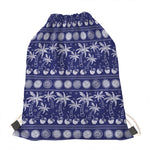 Blue Summer Coconut Pattern Print Drawstring Bag