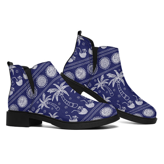 Blue Summer Coconut Pattern Print Flat Ankle Boots