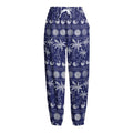 Blue Summer Coconut Pattern Print Fleece Lined Knit Pants