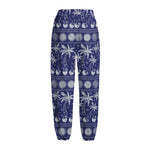 Blue Summer Coconut Pattern Print Fleece Lined Knit Pants