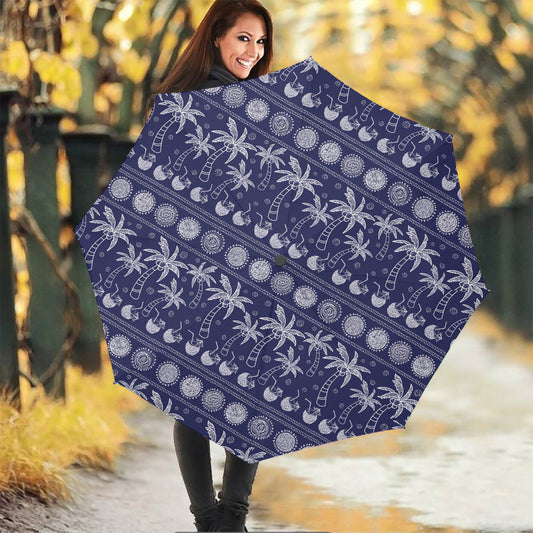 Blue Summer Coconut Pattern Print Foldable Umbrella