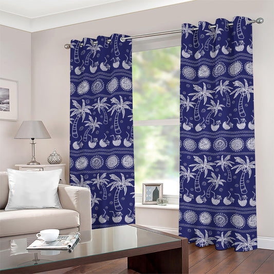Blue Summer Coconut Pattern Print Grommet Curtains