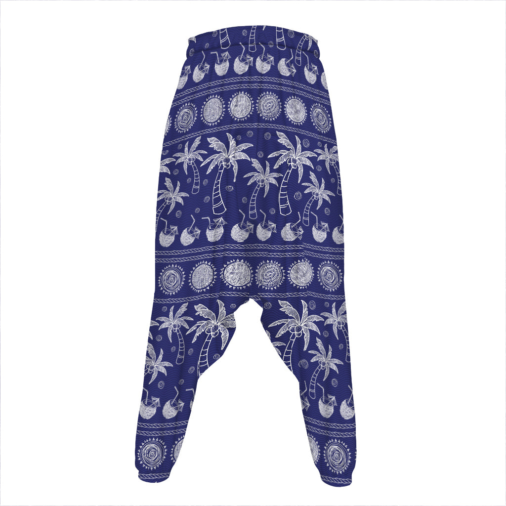 Blue Summer Coconut Pattern Print Hammer Pants