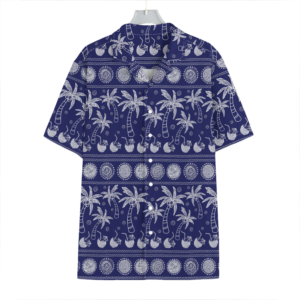 Blue Summer Coconut Pattern Print Hawaiian Shirt