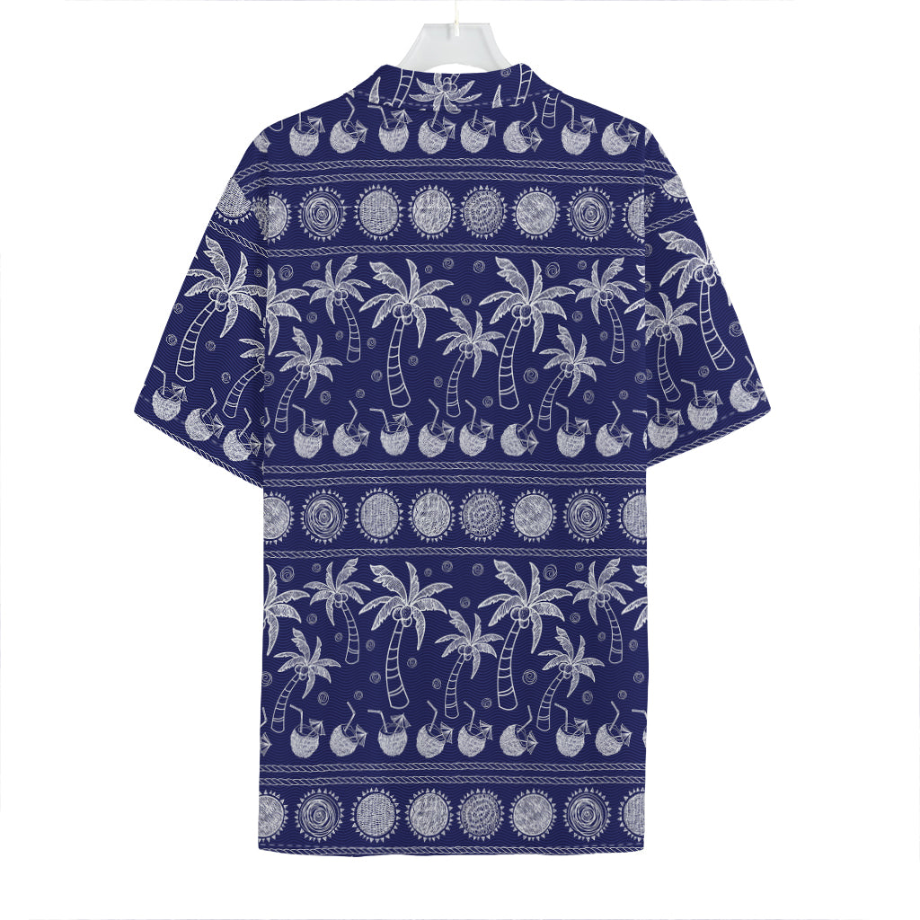 Blue Summer Coconut Pattern Print Hawaiian Shirt