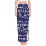 Blue Summer Coconut Pattern Print High Slit Maxi Skirt