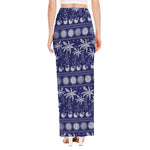 Blue Summer Coconut Pattern Print High Slit Maxi Skirt