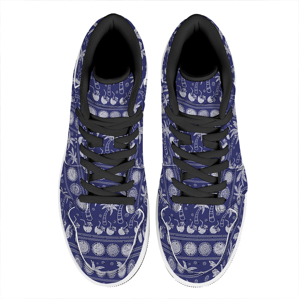Blue Summer Coconut Pattern Print High Top Leather Sneakers