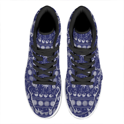 Blue Summer Coconut Pattern Print High Top Leather Sneakers