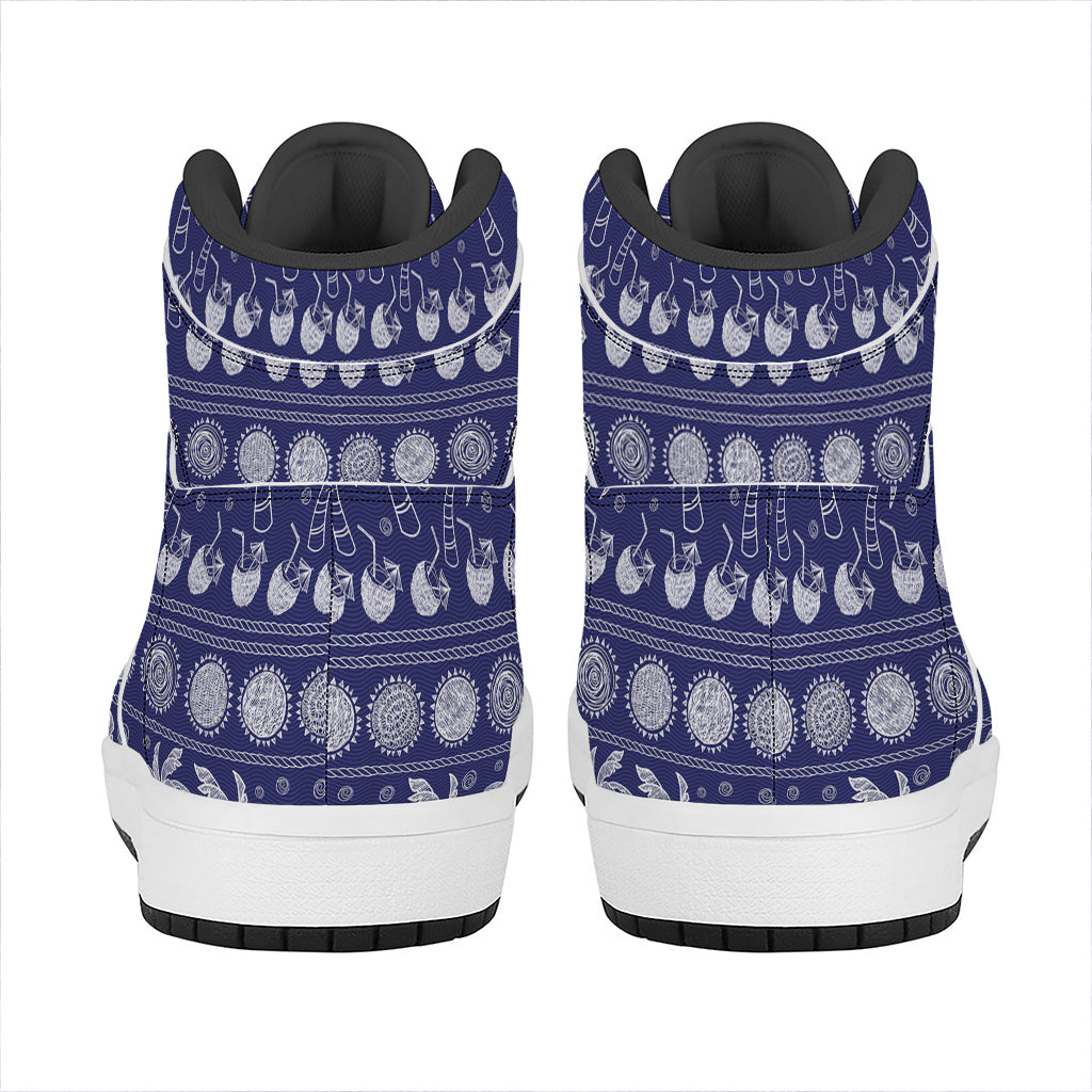 Blue Summer Coconut Pattern Print High Top Leather Sneakers