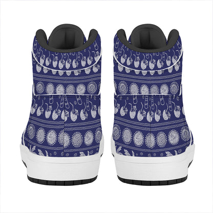 Blue Summer Coconut Pattern Print High Top Leather Sneakers