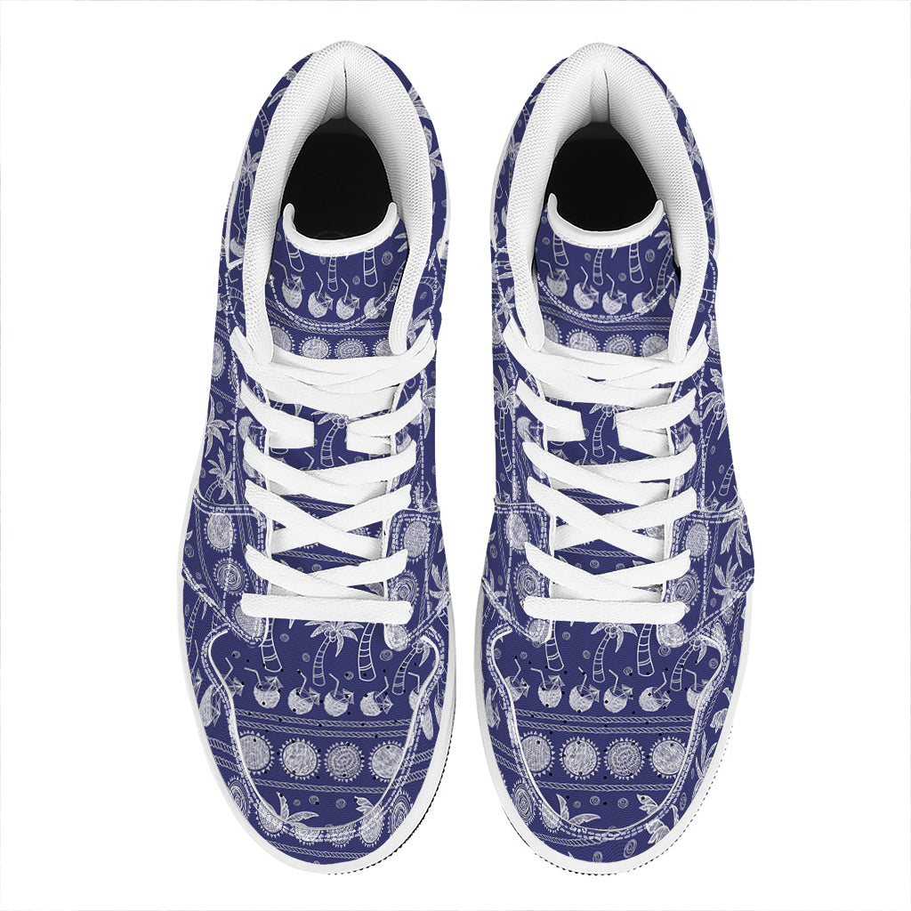 Blue Summer Coconut Pattern Print High Top Leather Sneakers
