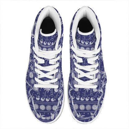 Blue Summer Coconut Pattern Print High Top Leather Sneakers