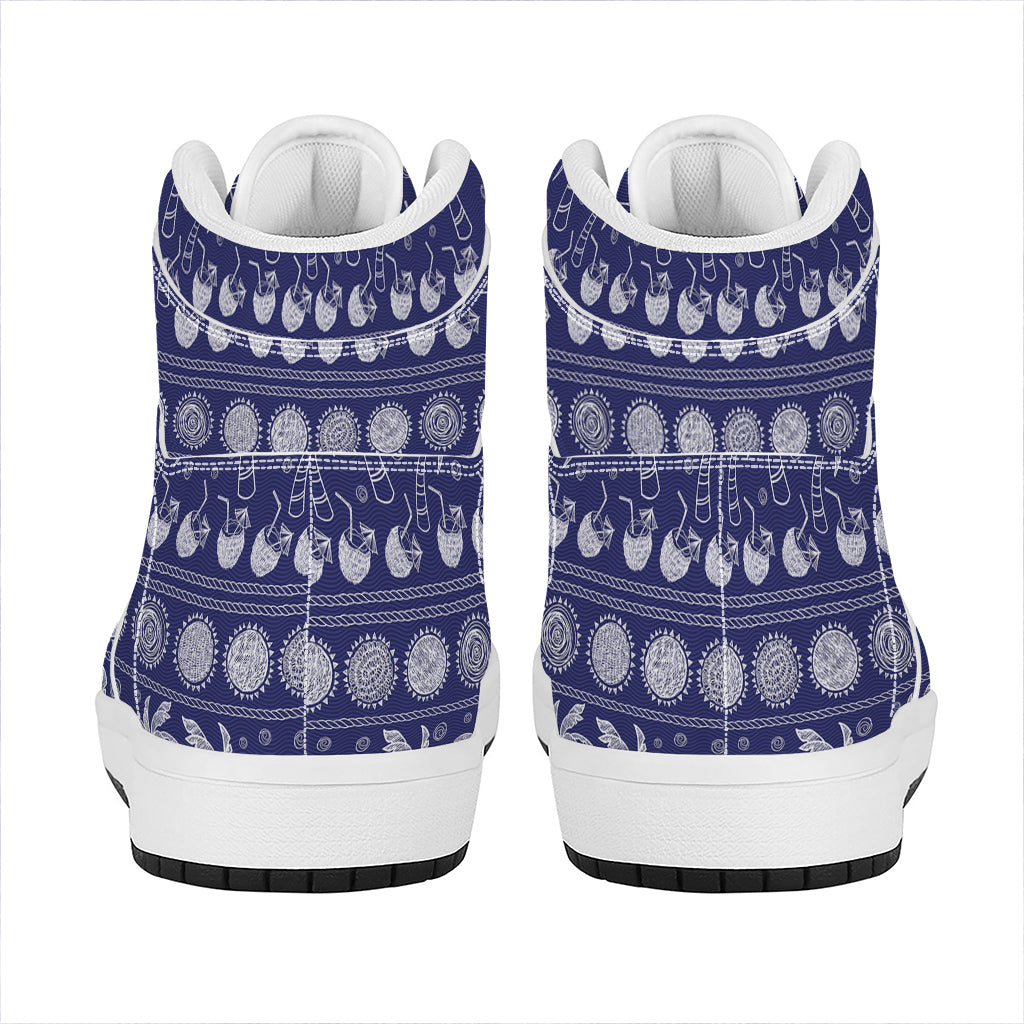 Blue Summer Coconut Pattern Print High Top Leather Sneakers