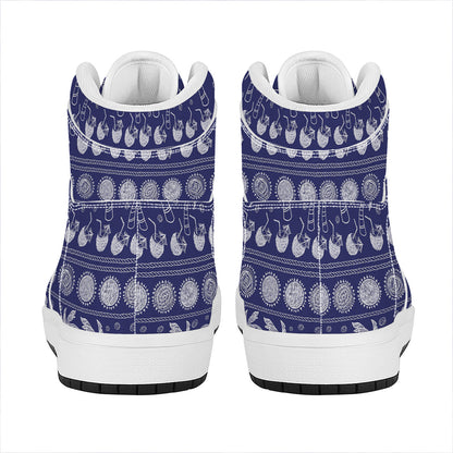 Blue Summer Coconut Pattern Print High Top Leather Sneakers
