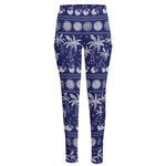 Blue Summer Coconut Pattern Print High-Waisted Pocket Leggings