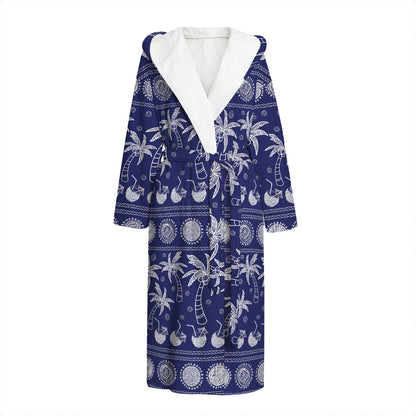 Blue Summer Coconut Pattern Print Hooded Bathrobe