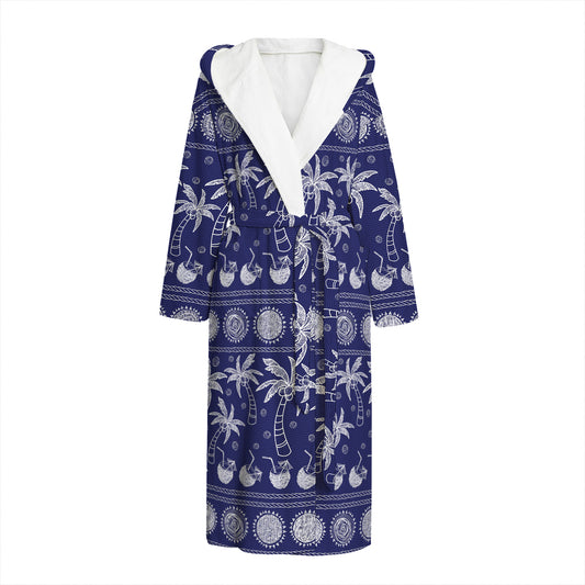 Blue Summer Coconut Pattern Print Hooded Bathrobe