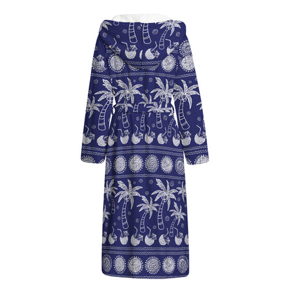 Blue Summer Coconut Pattern Print Hooded Bathrobe