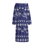 Blue Summer Coconut Pattern Print Hooded Bathrobe