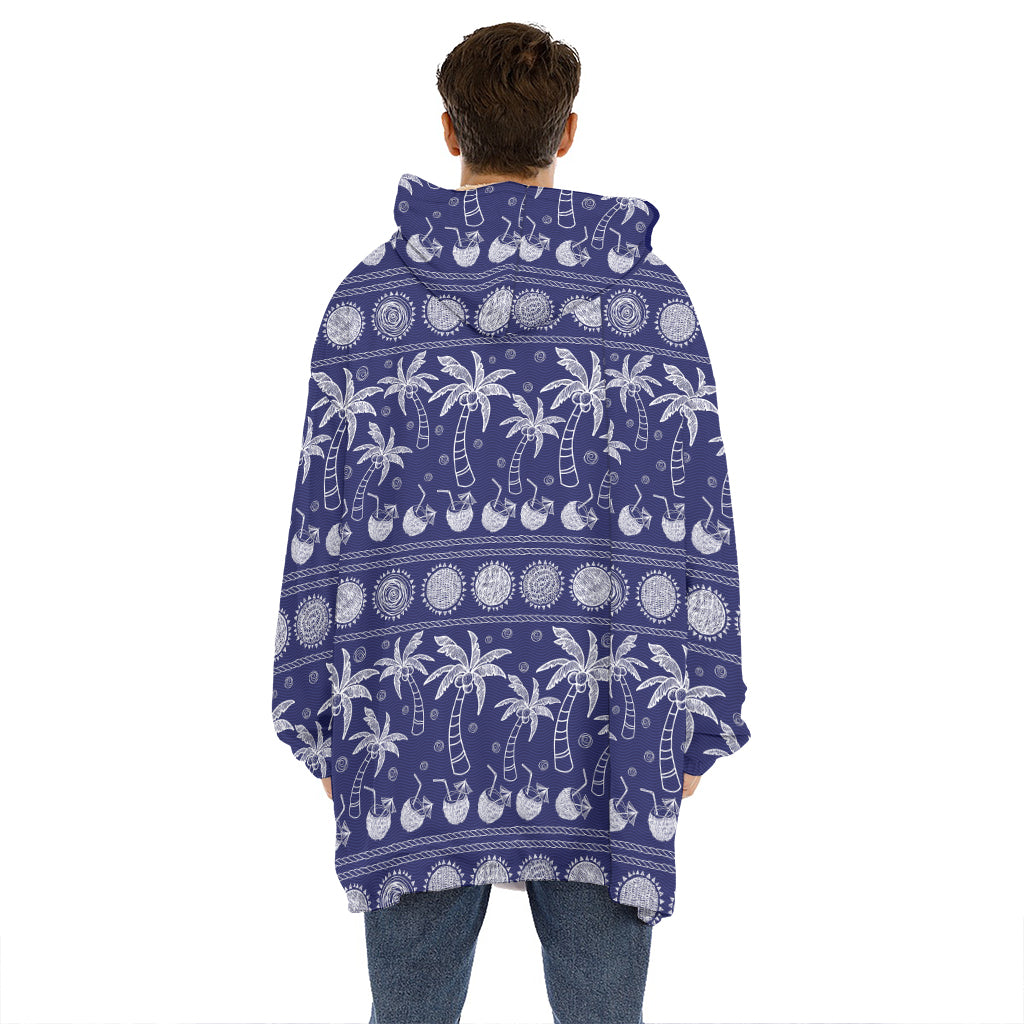 Blue Summer Coconut Pattern Print Hoodie Blanket
