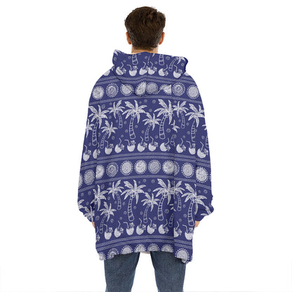 Blue Summer Coconut Pattern Print Hoodie Blanket