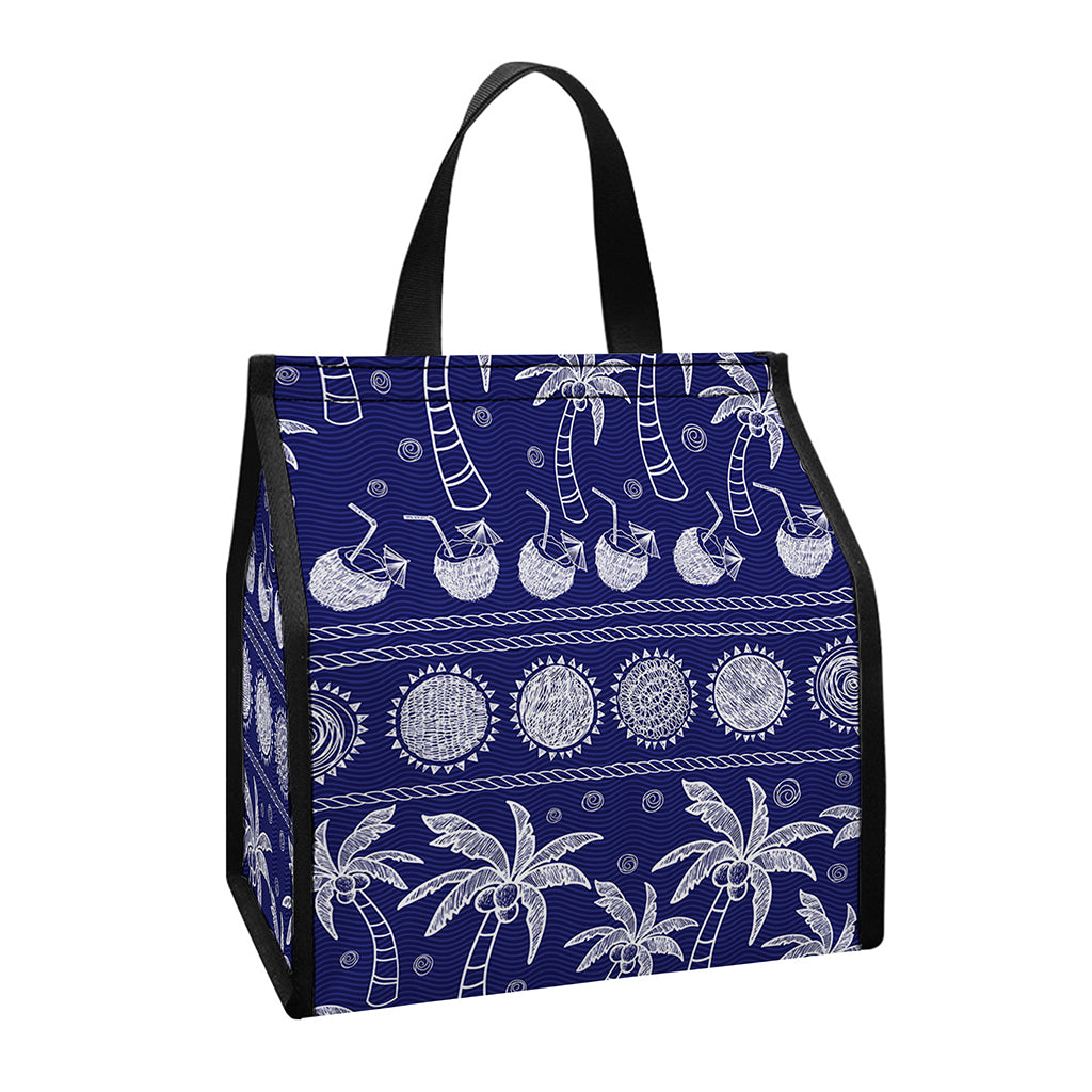 Blue Summer Coconut Pattern Print Insulated Lunch Tote