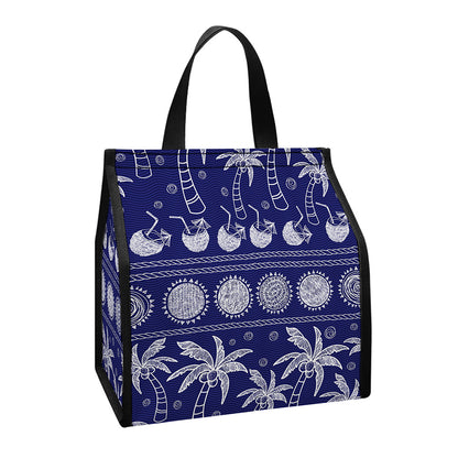 Blue Summer Coconut Pattern Print Insulated Lunch Tote