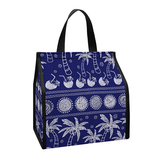 Blue Summer Coconut Pattern Print Insulated Lunch Tote