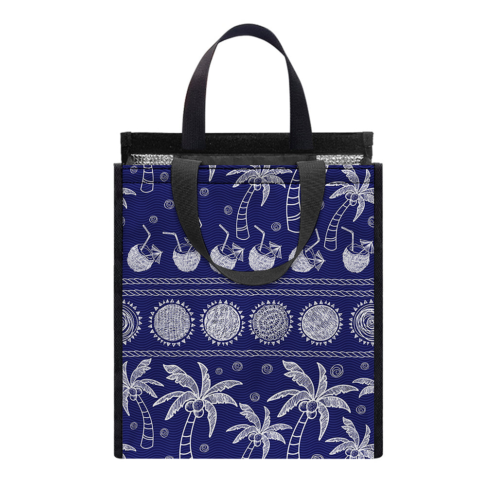 Blue Summer Coconut Pattern Print Insulated Lunch Tote