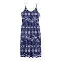 Blue Summer Coconut Pattern Print Jersey Midi Cami Dress