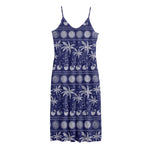 Blue Summer Coconut Pattern Print Jersey Midi Cami Dress