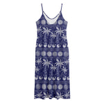 Blue Summer Coconut Pattern Print Jersey Midi Cami Dress