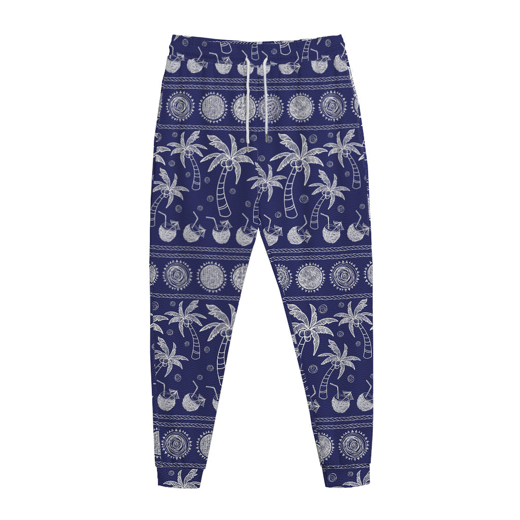 Blue Summer Coconut Pattern Print Jogger Pants