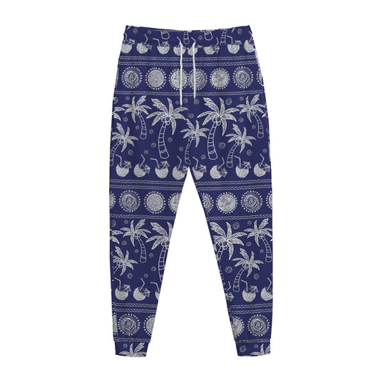 Blue Summer Coconut Pattern Print Jogger Pants