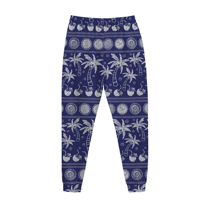 Blue Summer Coconut Pattern Print Jogger Pants
