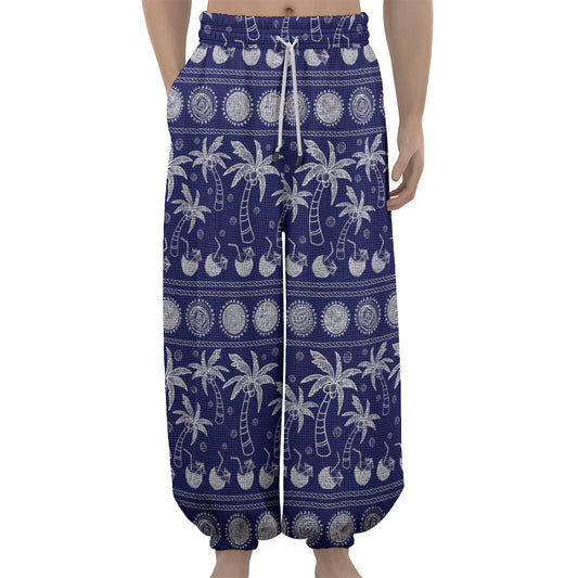 Blue Summer Coconut Pattern Print Lantern Pants