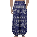 Blue Summer Coconut Pattern Print Lantern Pants