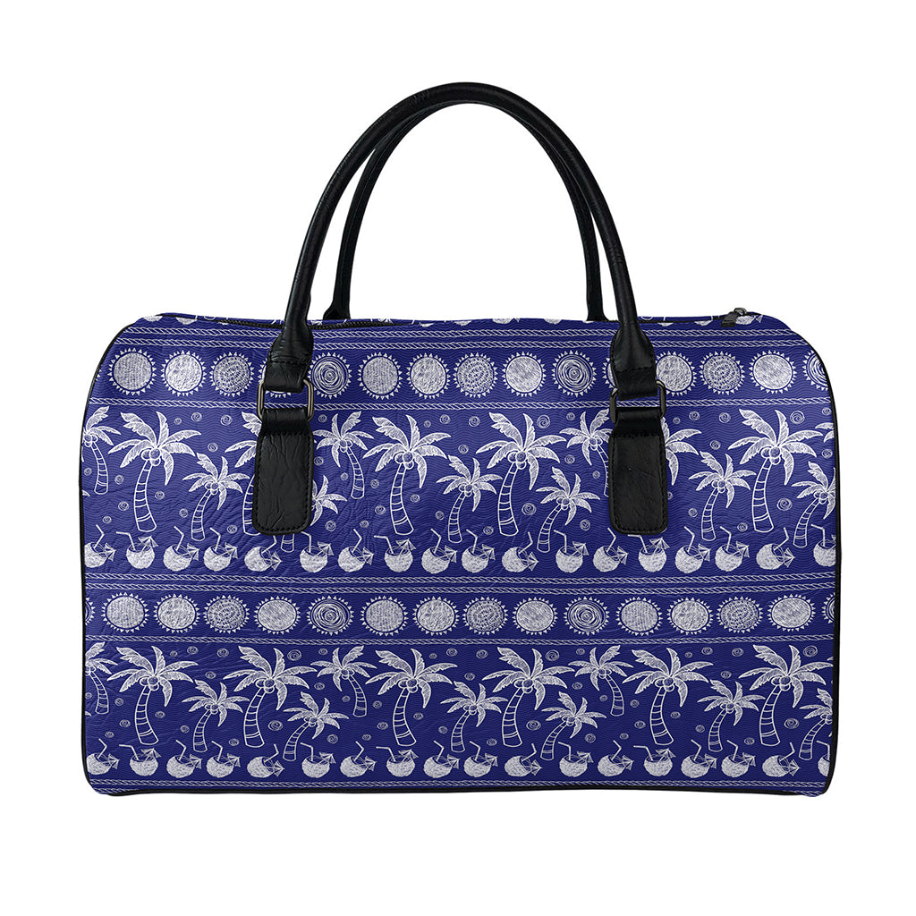 Blue Summer Coconut Pattern Print Leather Duffle Bag